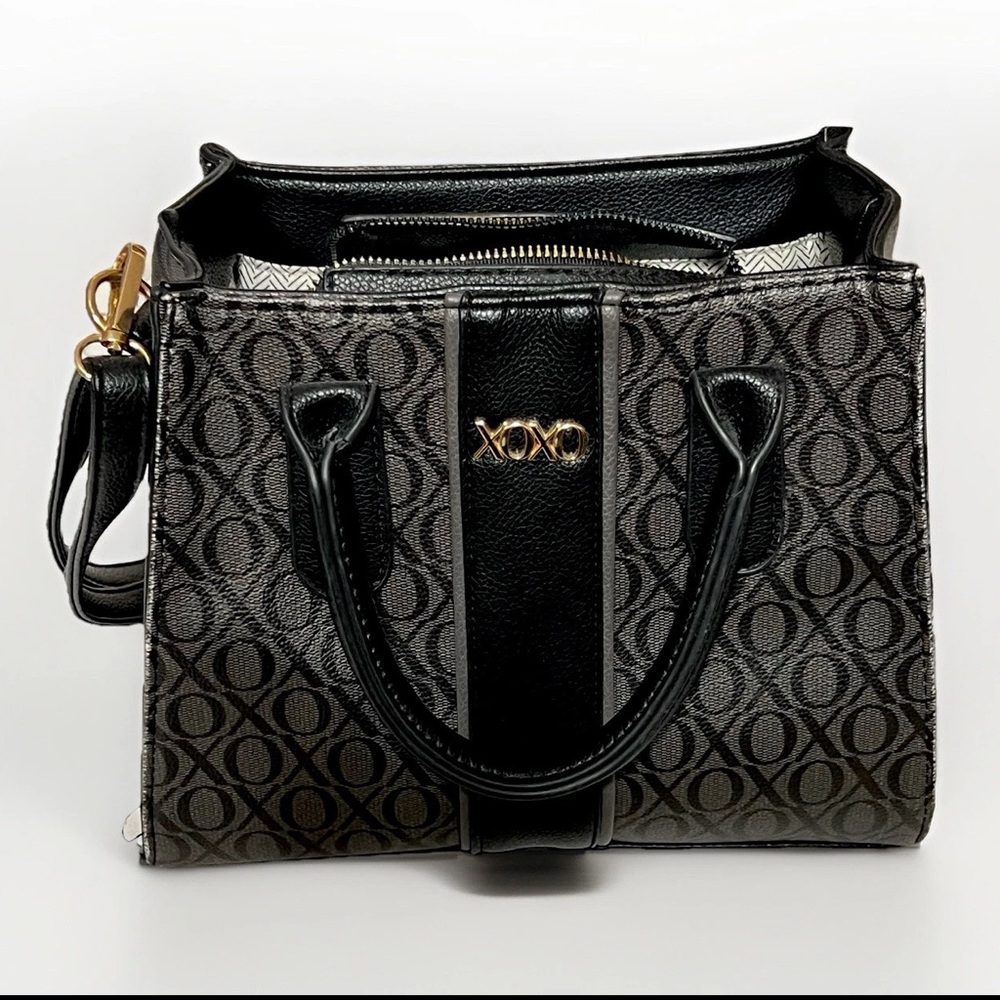 Women’s Black XOXO Crossbody Bag with Double Handles Adjustable Strap Purse